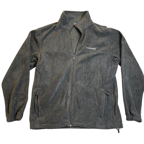 Columbia Mens Jacket Large Full-Zip Fleece Stand Collar Gray Outdoors Cozy - Picture 1 of 12